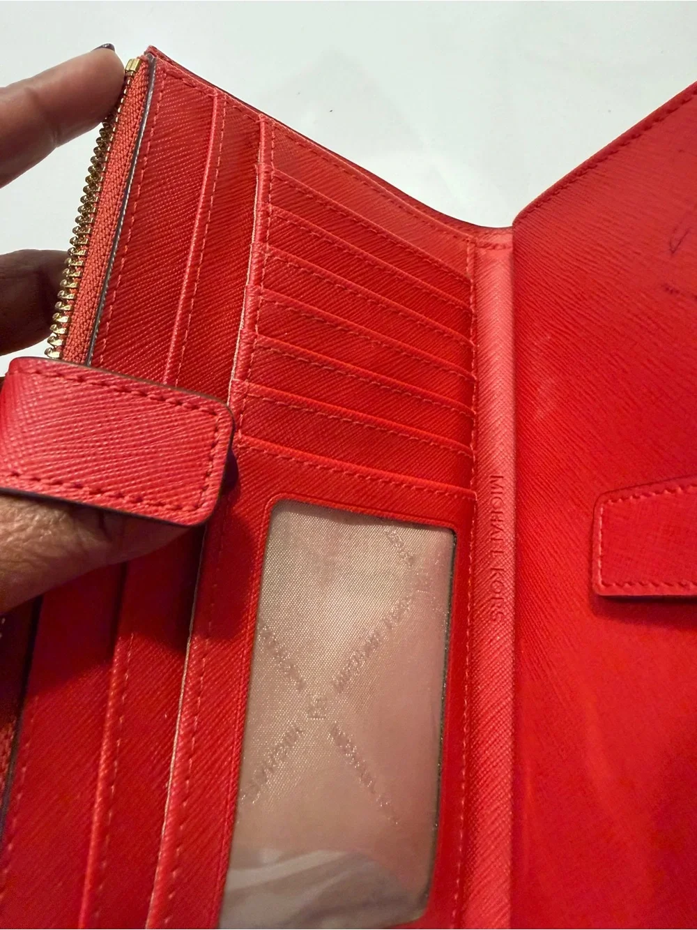 Michael Kors Red Saffiano Leather Wristlet Clutch with Gold Logo